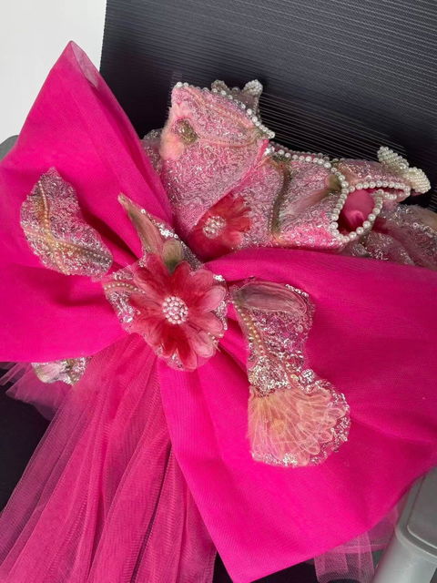 Luxury Sequin Floral Flower Girl Dress with Tulle Train – Princess Wedding & Birthday Gown J886