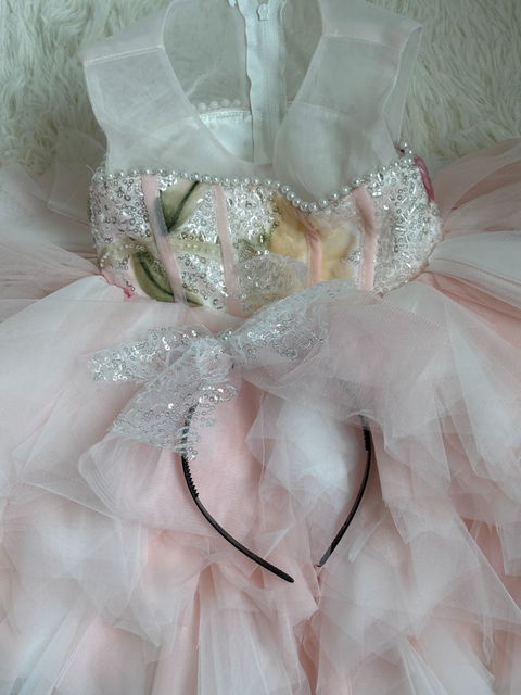 3D Floral Pink Ruffle Dress - Toddler Birthday Party Outfit D253
