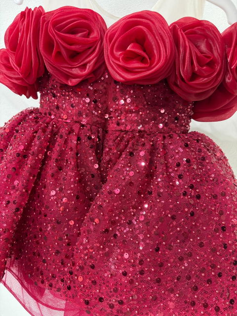 Pink Elegant Handmade Flowers Sequin Girl Dress D099