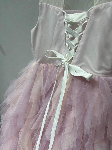 Kids Formal Wear Pink Sweetheart Neckline Dress with Layered Tulle 3D Appliqués J613