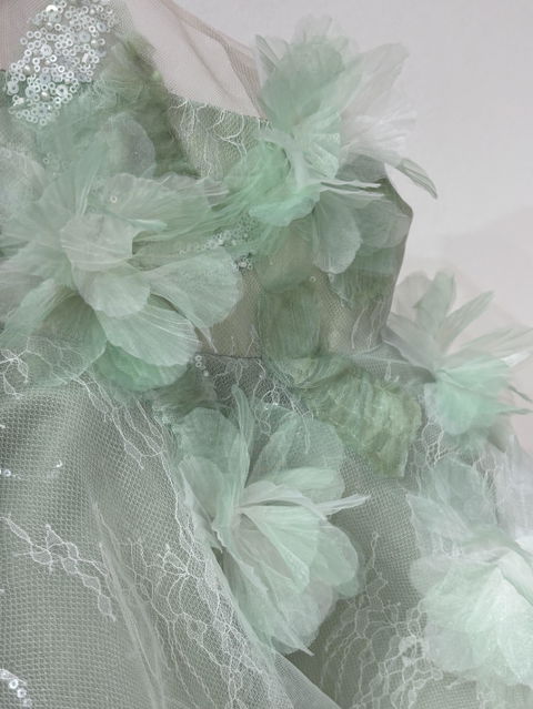 Sage Green Flower Girl Dress for Girls Tulle Ball Gown with Floral Appliques for Party D259