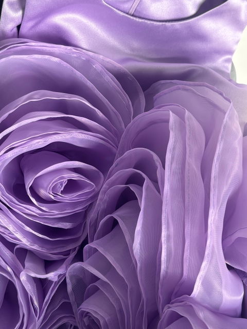 Sleeveless Satin Top 3D Flower Girl Dress Lilac D060