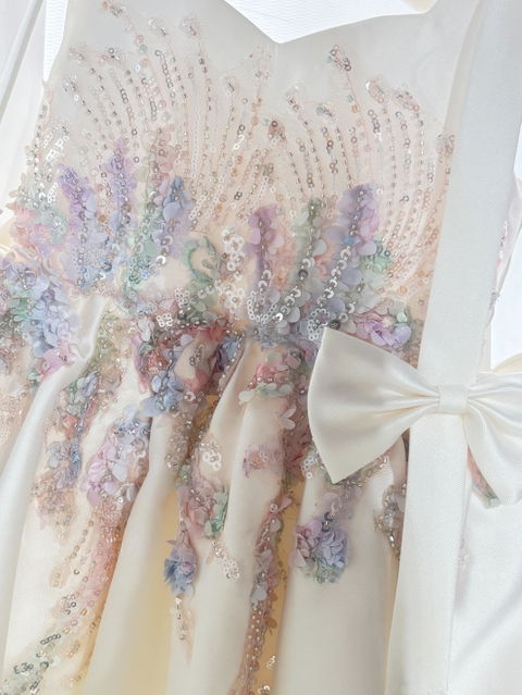 Off White Flower Girl Dress for Girls Satin Bow Knot Ball Gown for Wedding J469