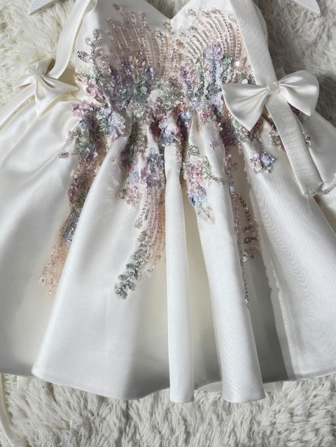 Off White Flower Girl Dress for Girls Satin Bow Knot Ball Gown for Wedding J469