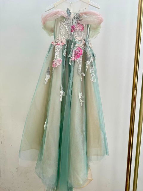 Sage Green Flower Girl Dress for Girls Off-Shoulder Tulle Party Dress for Birthday J001
