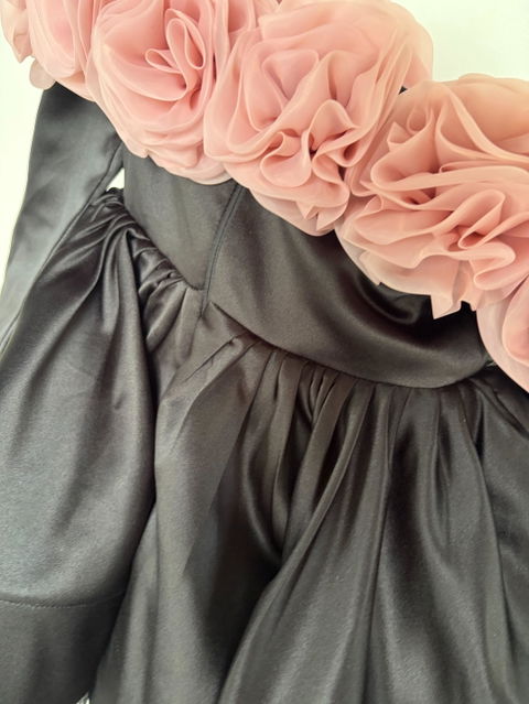 Black Off Shoulder Flower Girl Dress with 3D Flower Princess Party Ball Dress D134