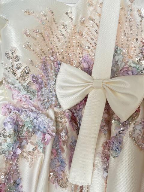 Off White Flower Girl Dress for Girls Satin Bow Knot Ball Gown for Wedding J469