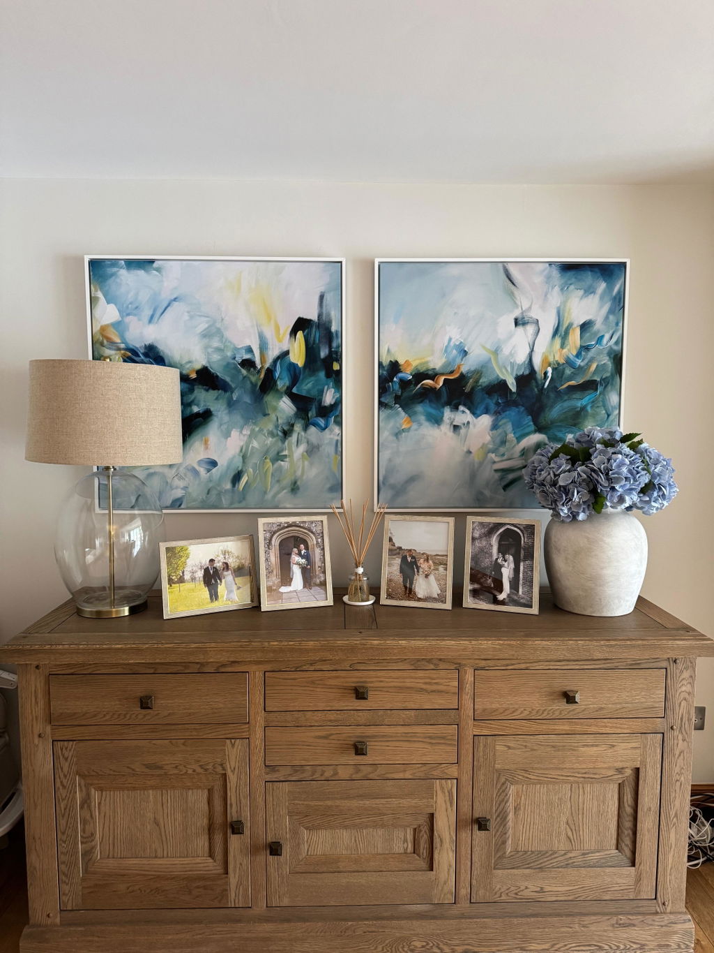 Movement in Blue (Pair) - Framed Diptych Canvas Print