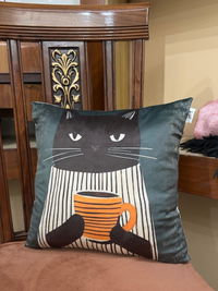 Artistic Black Cat – Premium Velvet Suede Cushion Cover (16x16)