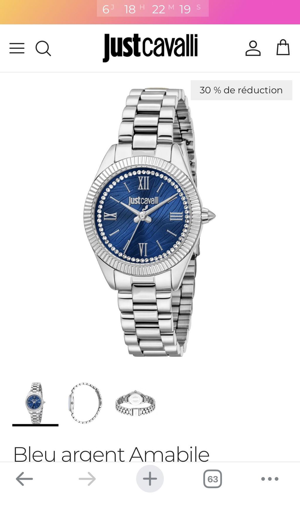 【希少 2014SS】Just Cavalli Just Luxury デニム Just Cavalli Animalier Amabile Silver Blue Watch JC1L388M0055