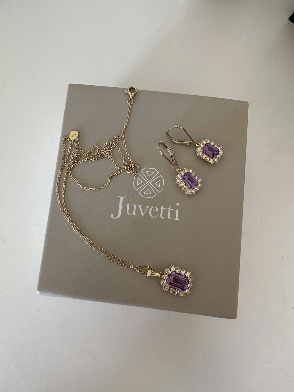Verda Purple Sapphire Emerald-Cut & Diamond Halo Stud Earrings in Gold