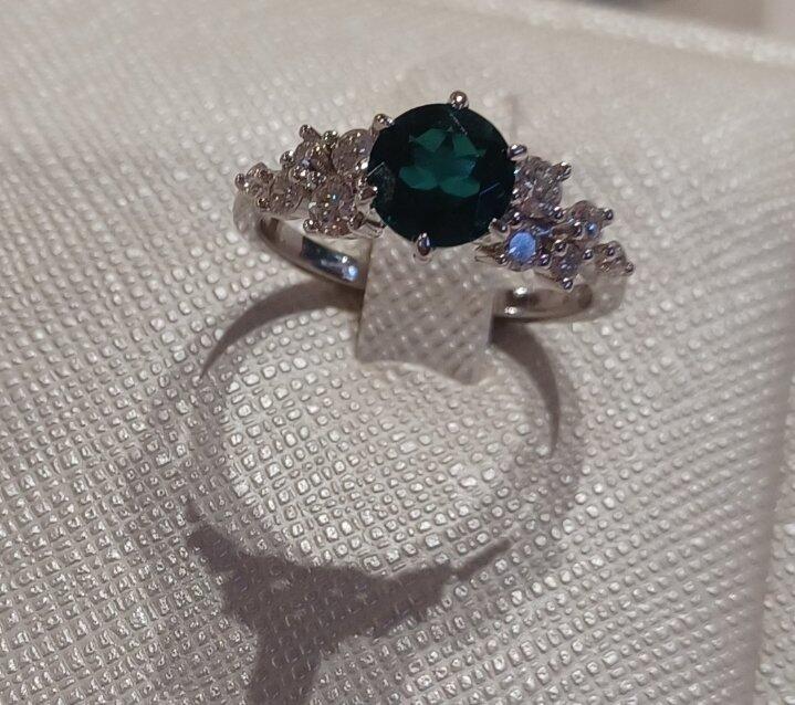 Floret Emerald Round & Diamond Cluster Ring in White Gold