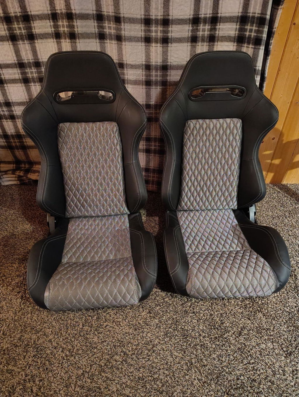 KARNOX Phantom 8010 Universal Bucket Racing Seats Pair - Grey Diamond Leather