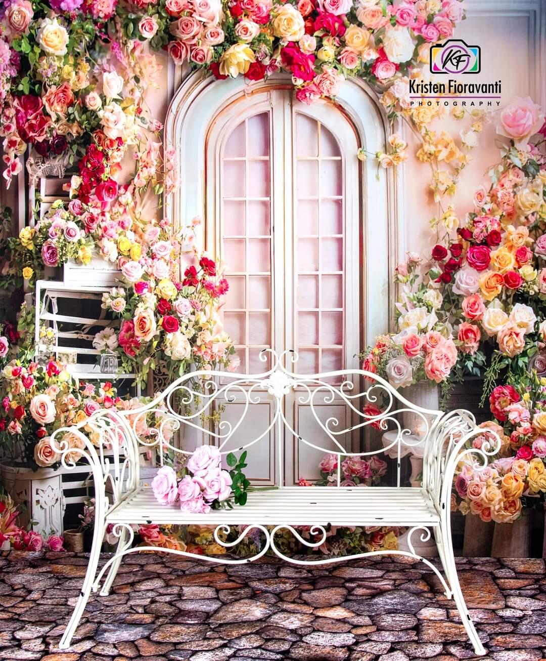 Vintage Floral Garden Arched Door Backdrop