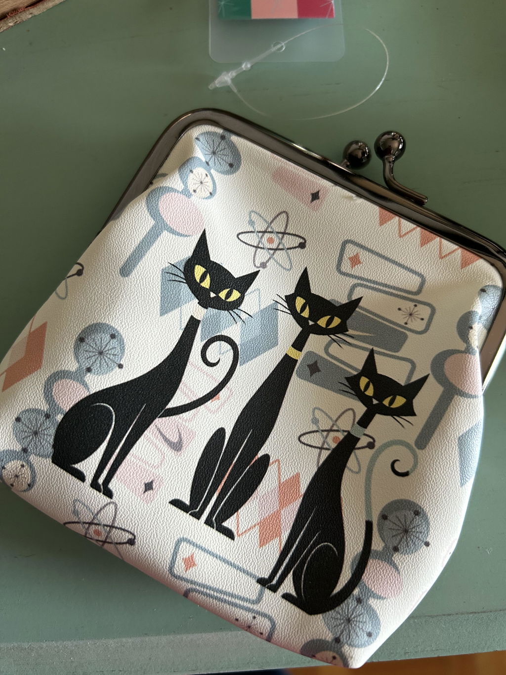Atomic Cat Retro Coin Purse, Mid Century Modern Starburst 50s Kisslock Wallet