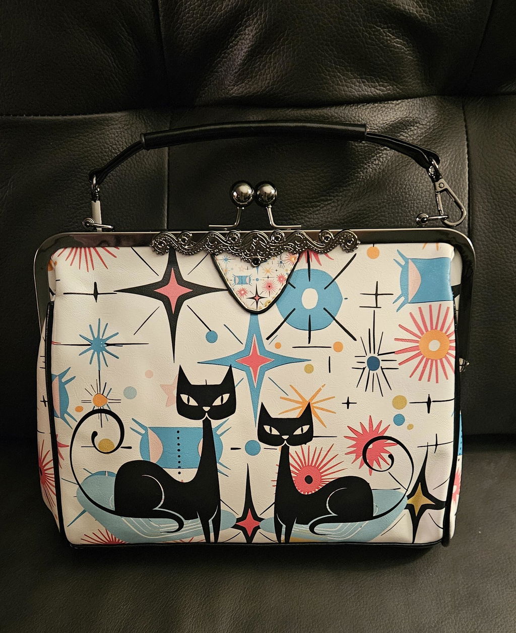 Atomic Cat Kiss Lock Purse, Retro MCM Starburst Crossbody
