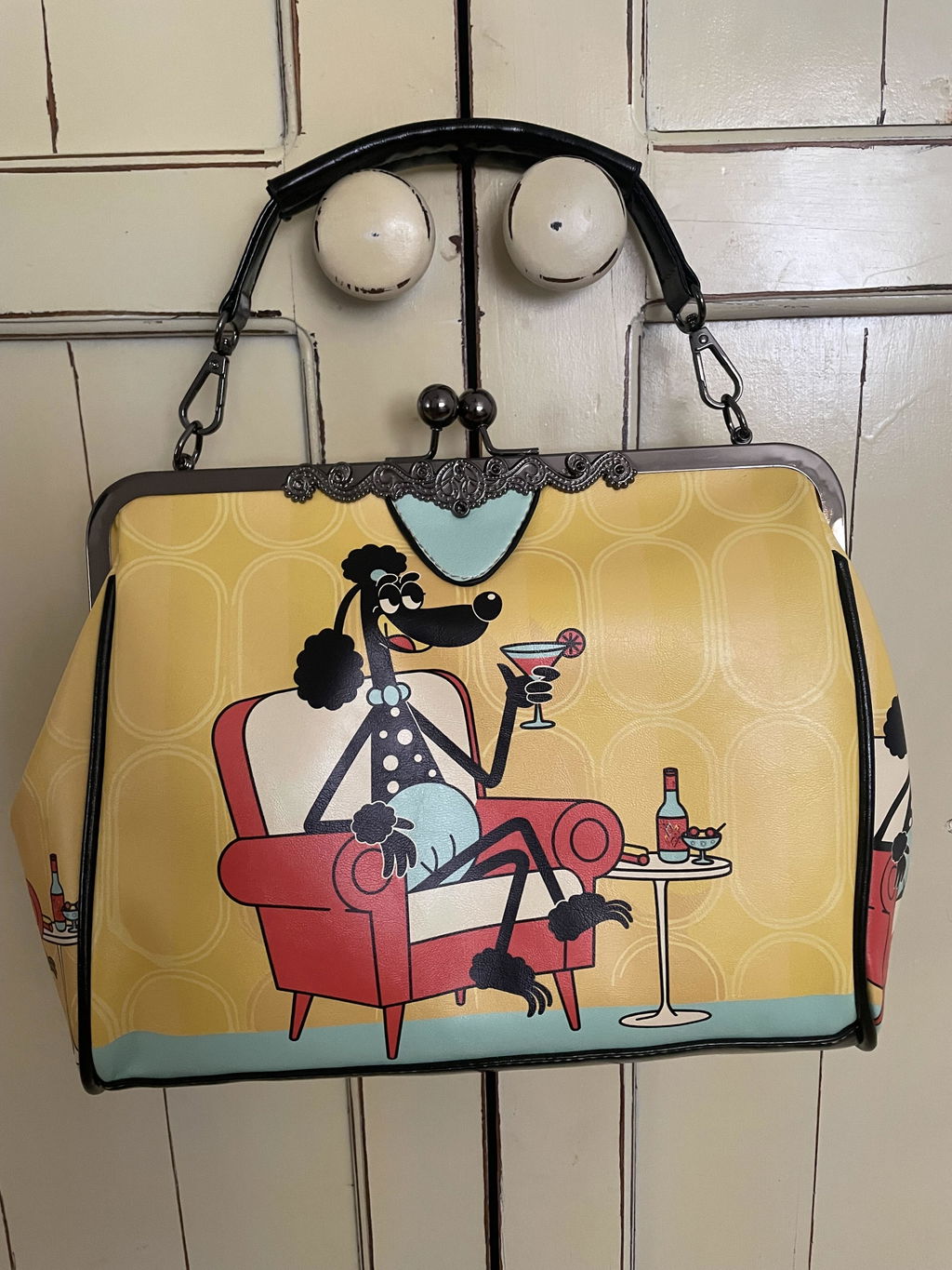1950s Anthropomorphic Poodle Kitsch Cocktail Hour Kiss Lock Handbag
