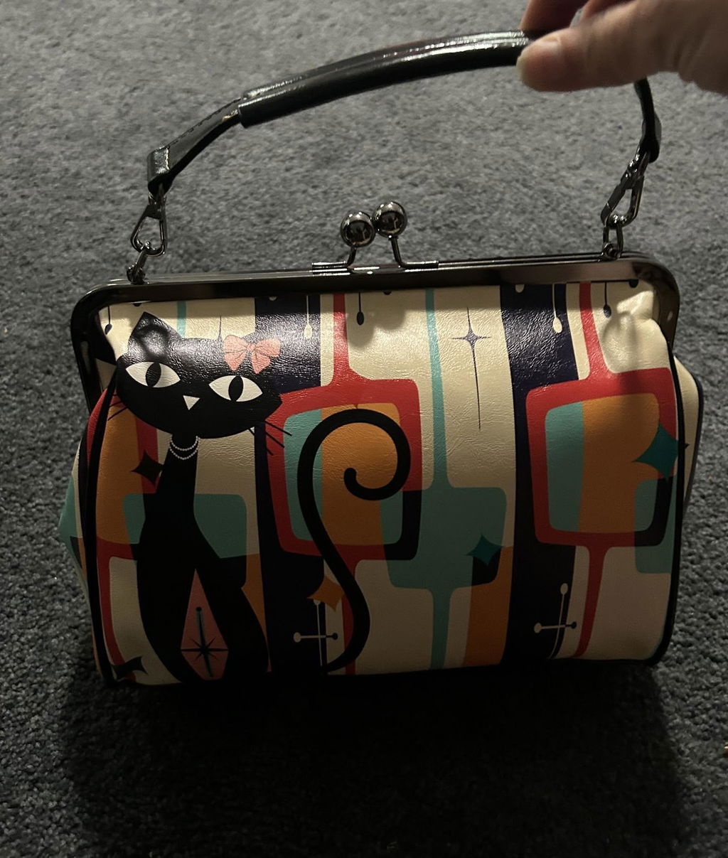 Atomic Cat Retro Kisslock Bag, Mid Century Boomerang Starburst Crossbody Shoulder Purse