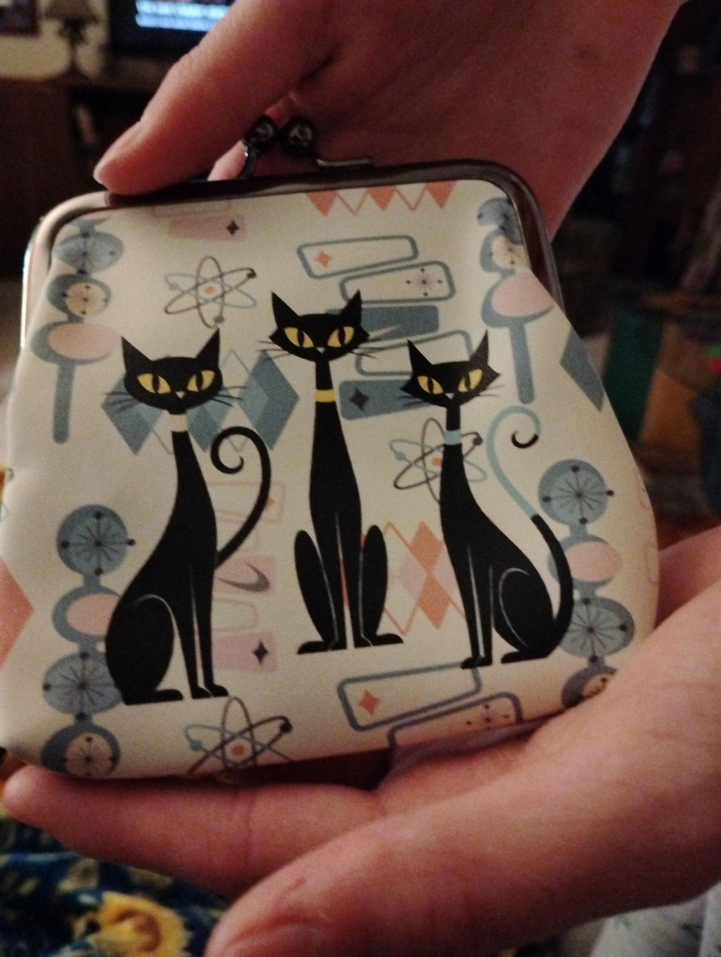 Atomic Cat Retro Coin Purse, Mid Century Modern Starburst 50s Kisslock Wallet