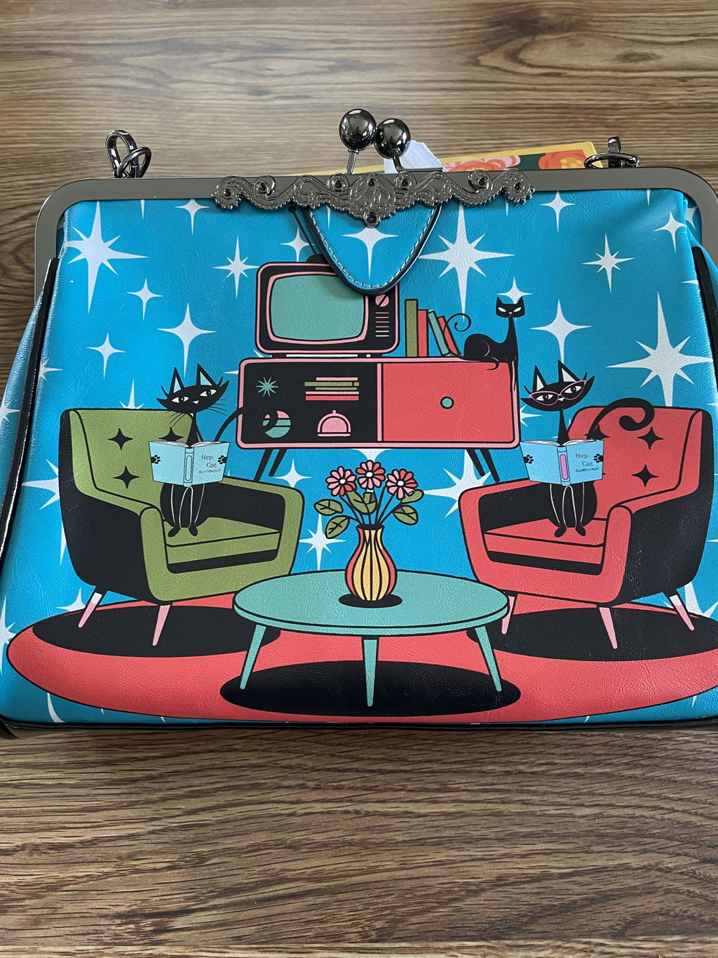 Atomic Cat Kiss Lock Purse, Retro MCM Starburst Crossbody
