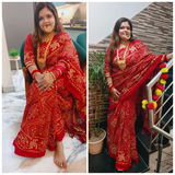 KcPc Designer Vintage Look Cotton Ghatchola Aara Tari Work Saree  CHA Red