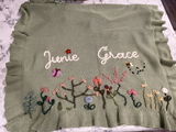 Hand Embroidered Floral Baby Name Blanket – Personalized Knit Newborn Blanket, Custom Keepsake Gift