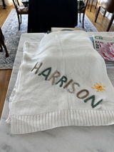 Hand Embroidered Baby Name Blanket – Handmade Knit Personalized Blanket, Luxury Newborn Keepsake Gift