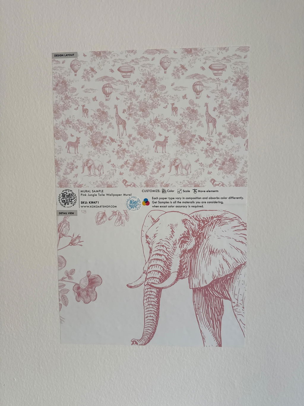 Jungle Toile Mural - Color Baby Pink