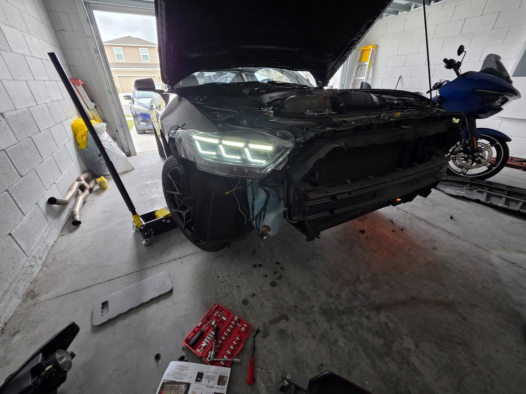 LED Headlight for 2015-2017 Ford Mustang, Projector Front Lamp Assembly with Triple Beam Lens