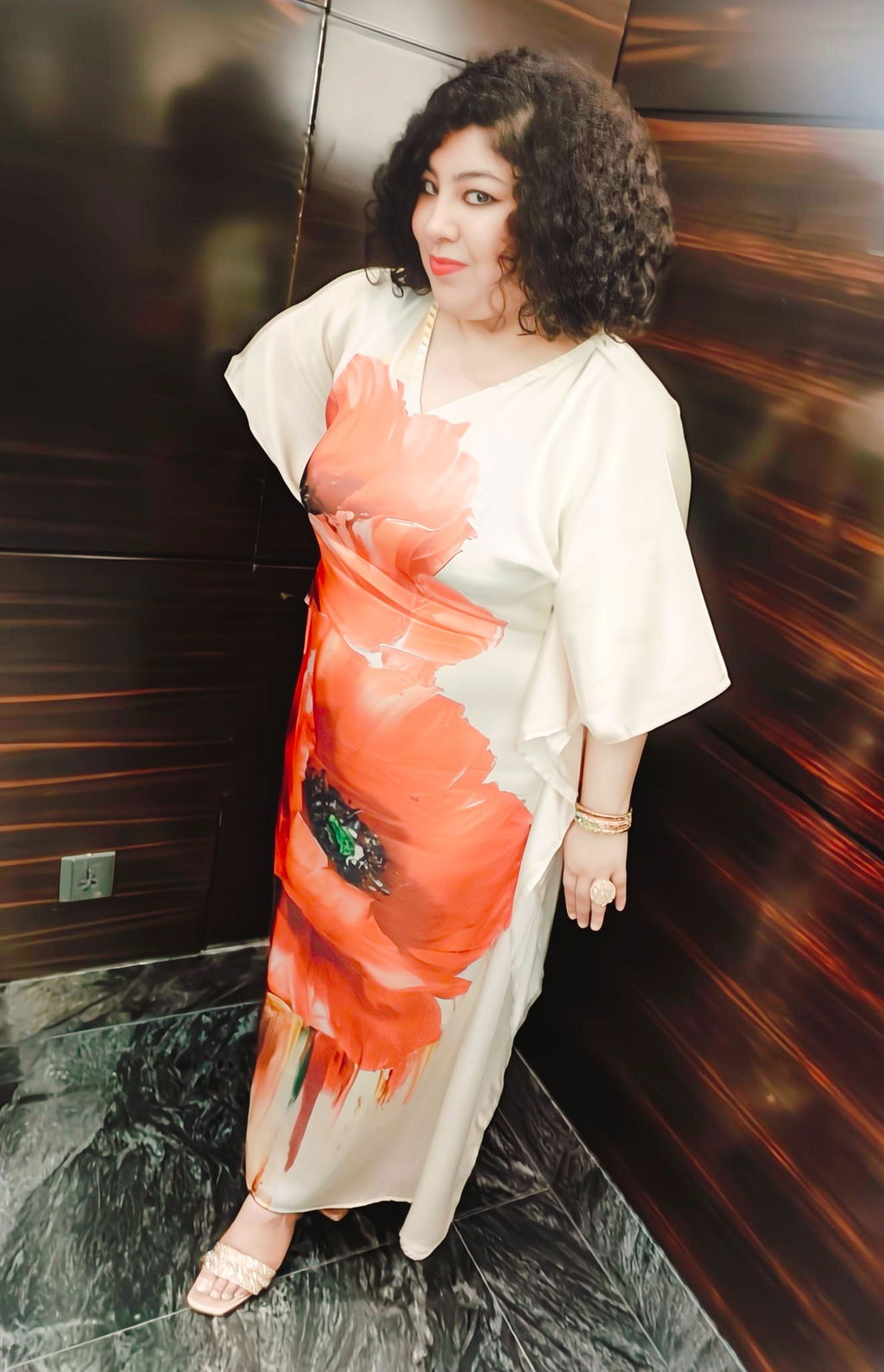 Ivory Rose Soft Satin Kaftan with Digital Print