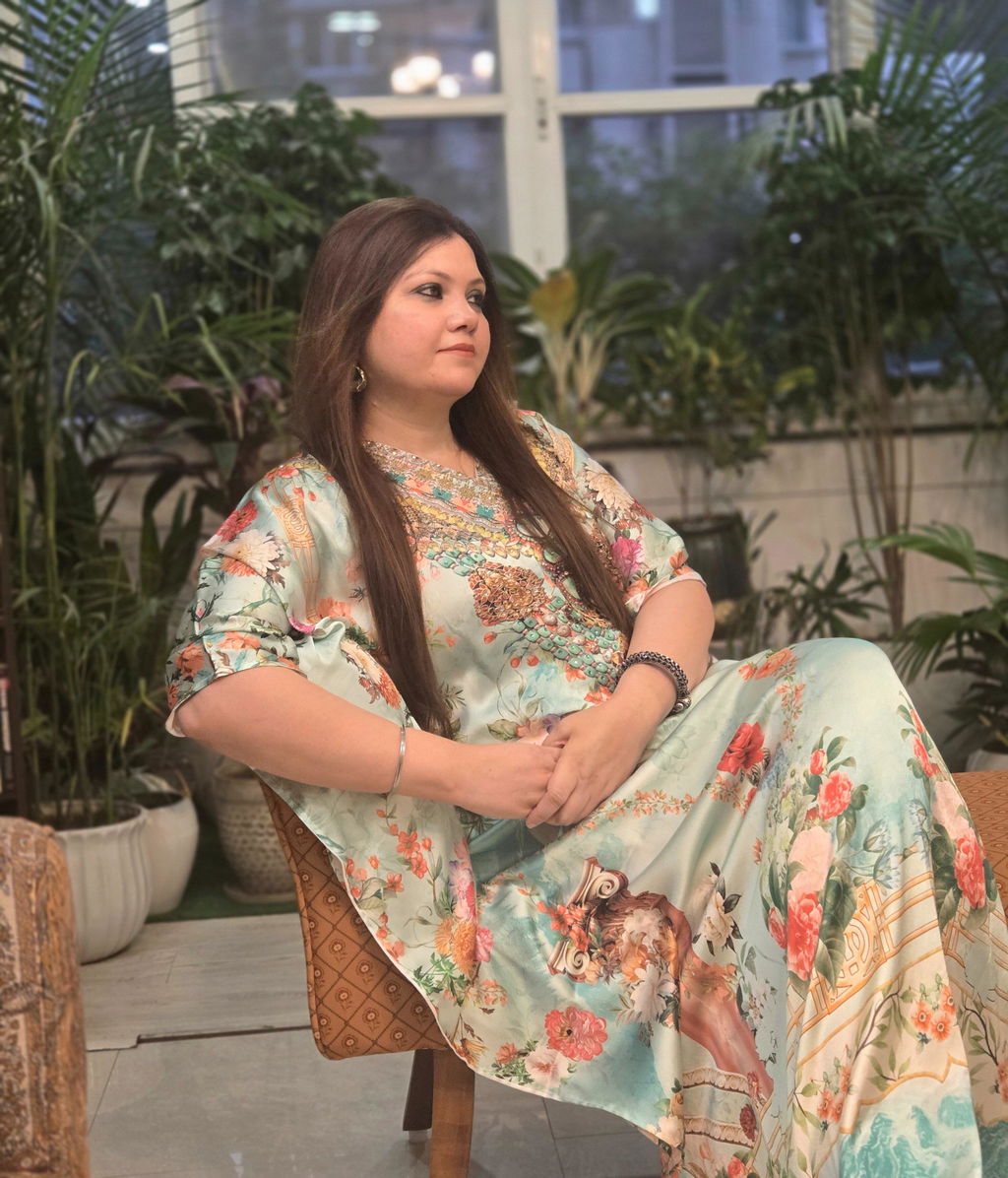 Serene Majesty Soft Satin Women Kaftan with Rhinestones