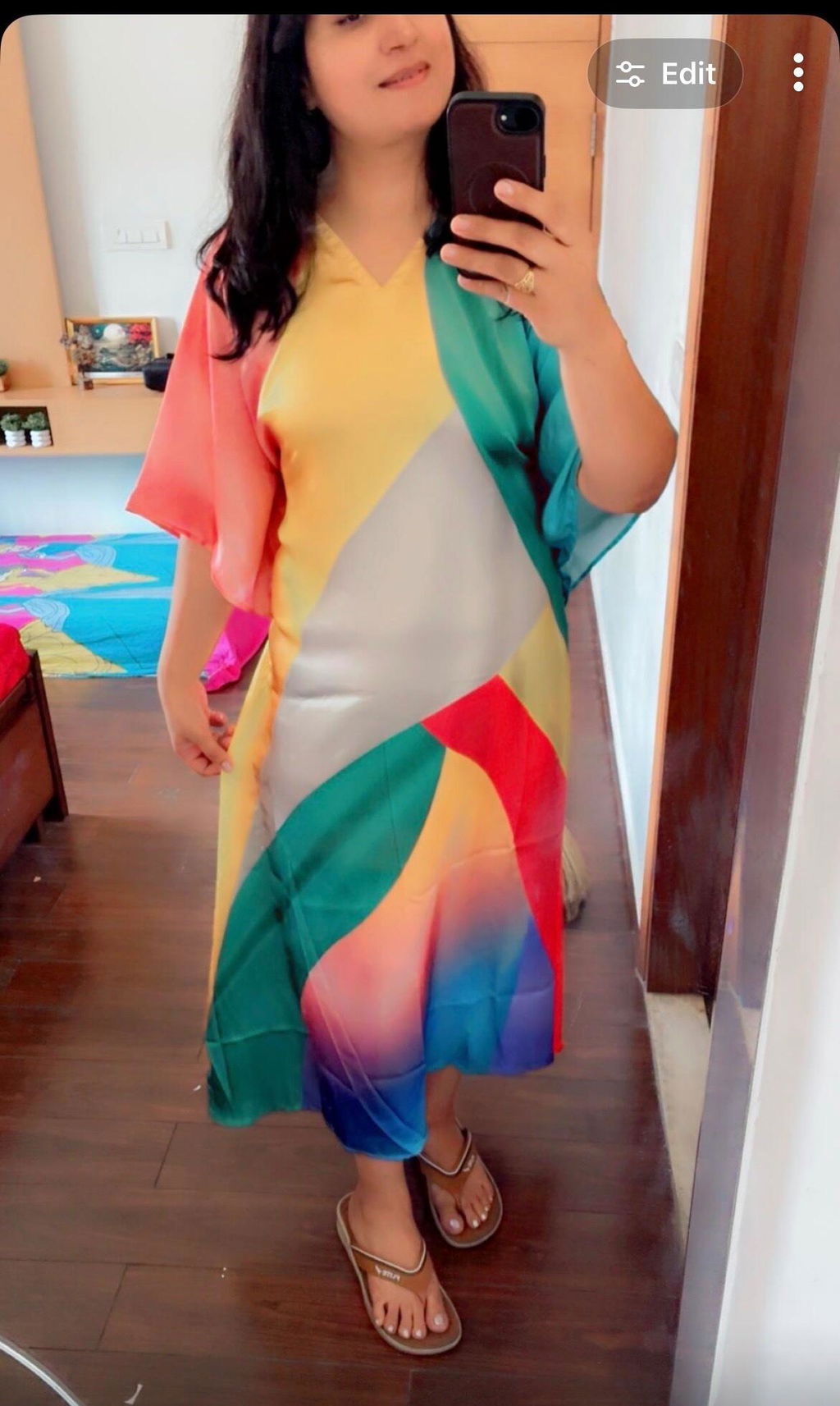 Rainbow Mirage Soft Satin Kaftan with Digital Print