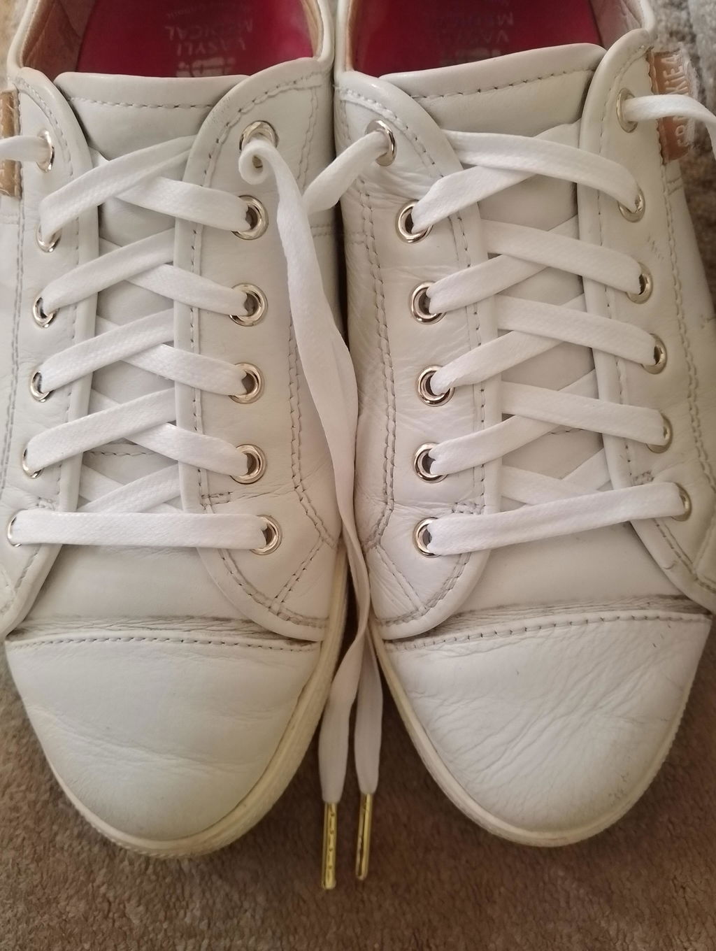 White Waxed Flat Lace - Gold Metal Aglet