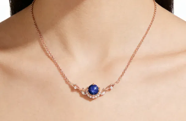 Custom Round Cut Lindy Star Sapphire Forest Moon Necklace - Eirwen