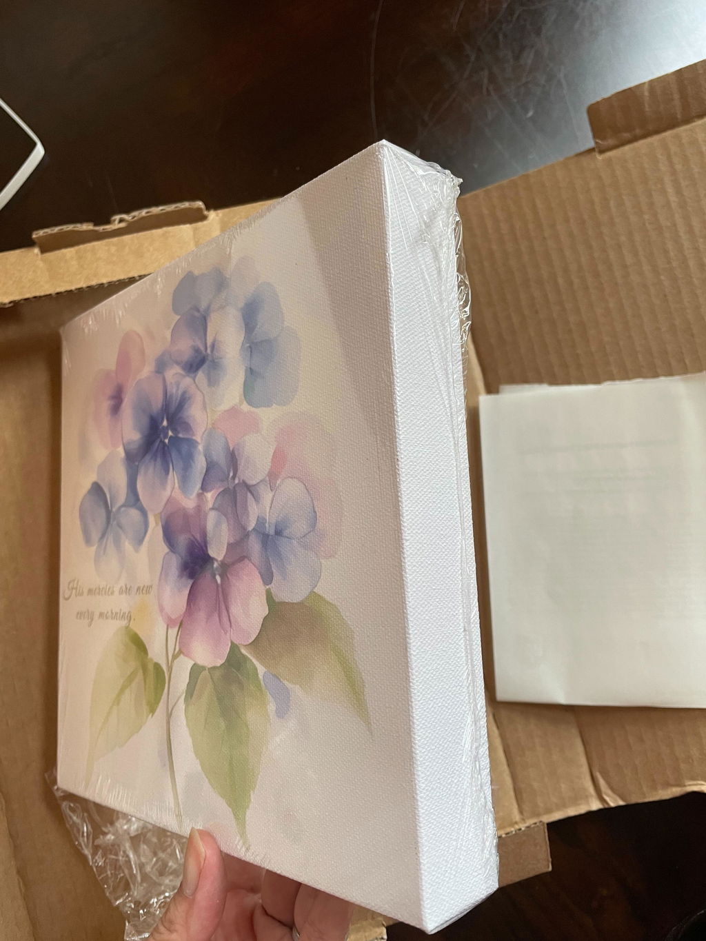Morning Mercies, Blue Hydrangea Watercolor Christian Wall Art