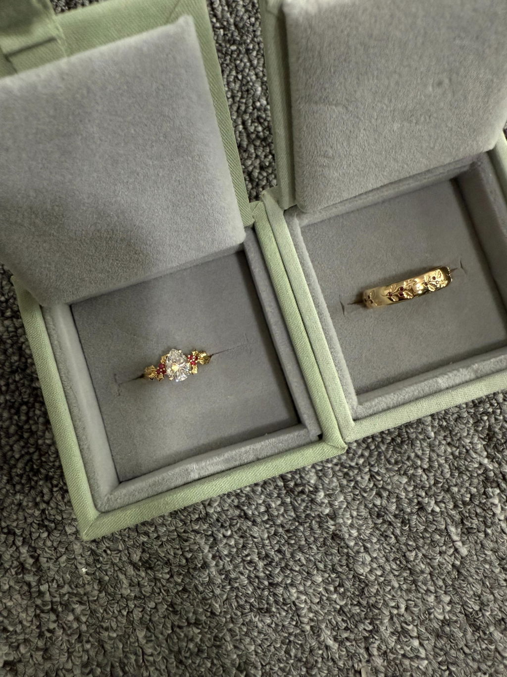 Leaf Inspired | Christmas Ruby Holly Leaves Moissanite Engagement Ring