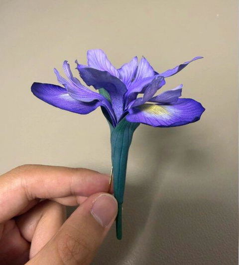 Handcrafted Blue Iris Leather Brooch & Bag Charm