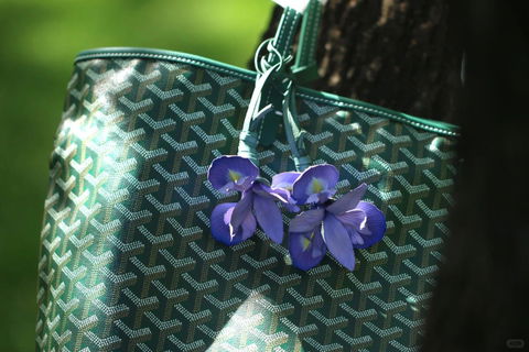 Handcrafted Blue Iris Leather Brooch & Bag Charm