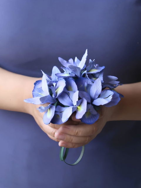 Handcrafted Blue Iris Leather Brooch & Bag Charm