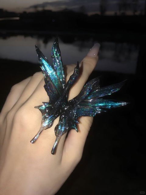 Original 3D Butterfly Resin Adjustable Ring – Handmade Statement Jewelry