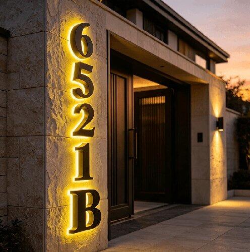 Sleek Metal Illuminated Numbers Contemporary LED House Numbers for Clear Address Visibility