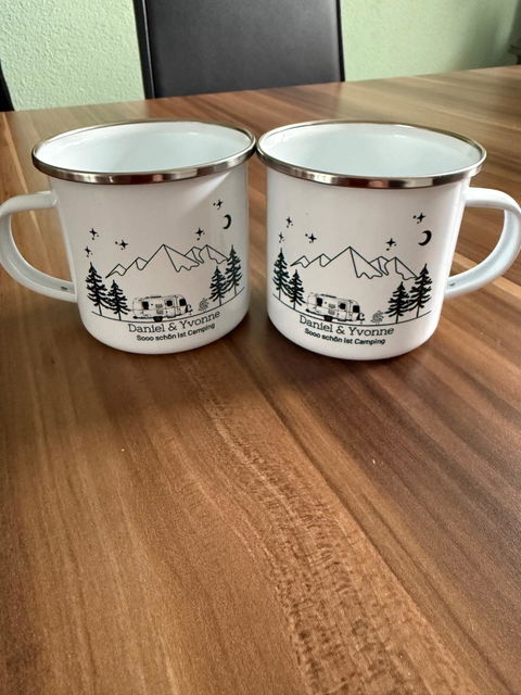 Personalisierte Emaille Camping Tasse "Retro Camper"