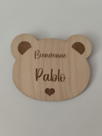 Carte étape naissance Bienvenue Ourson en bois personnalisée