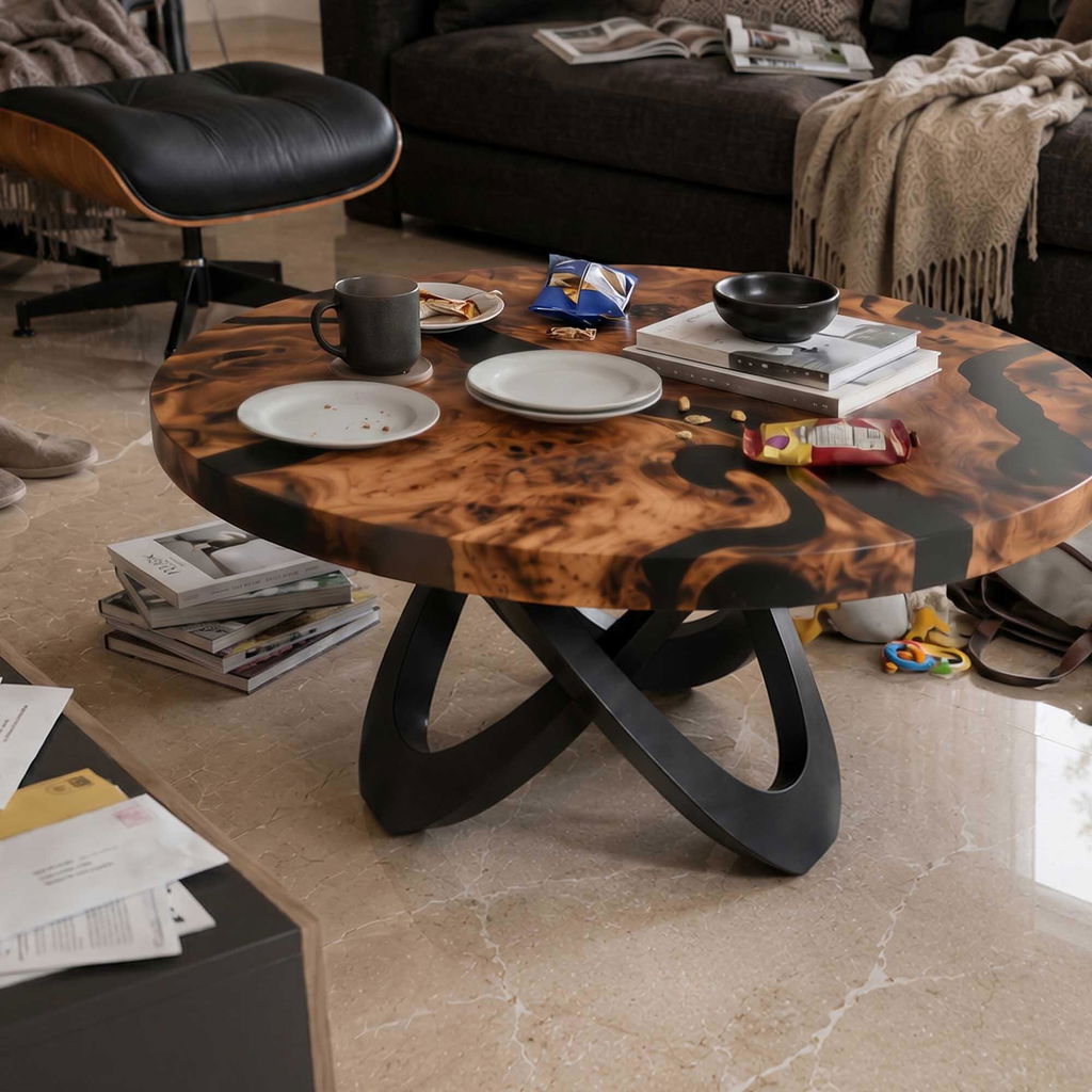 Coffee Table with Looper Metal Table Base for Natural Wood Top