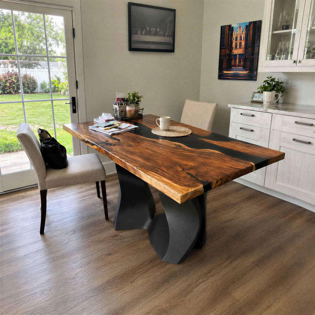 Dining Table with Rocky Metal Table Base for Rectangular Top