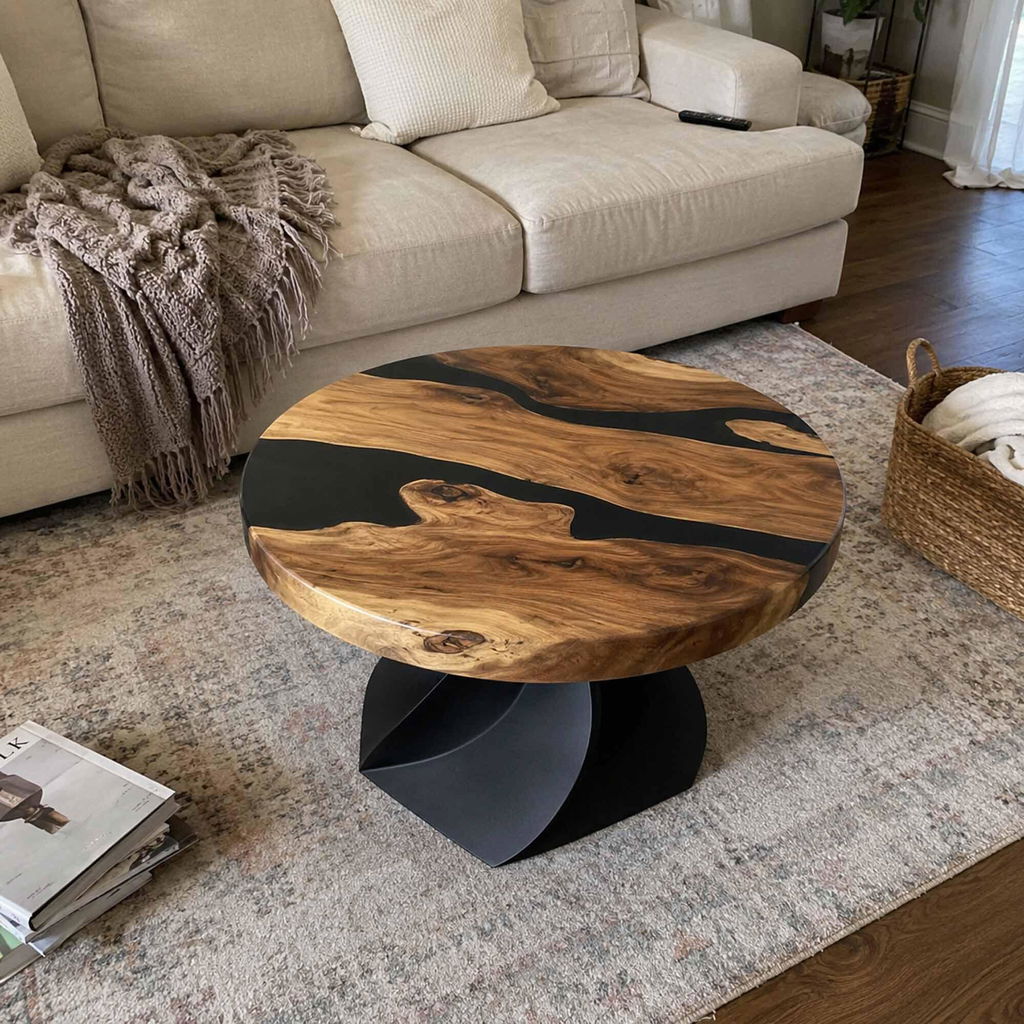 Coffee Table with Papao Table Base for Industrial Natural Wood