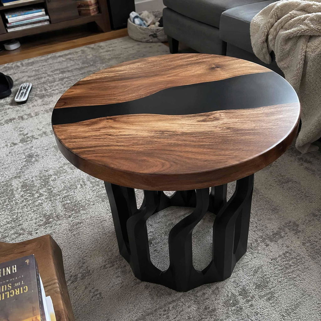 Coffee Table with Diadem Metal Table Base for Modern Epoxy Top
