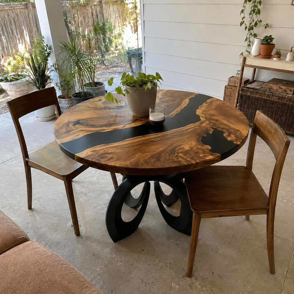 Dining Table with Blosome Metal Table Base for Wooden Top