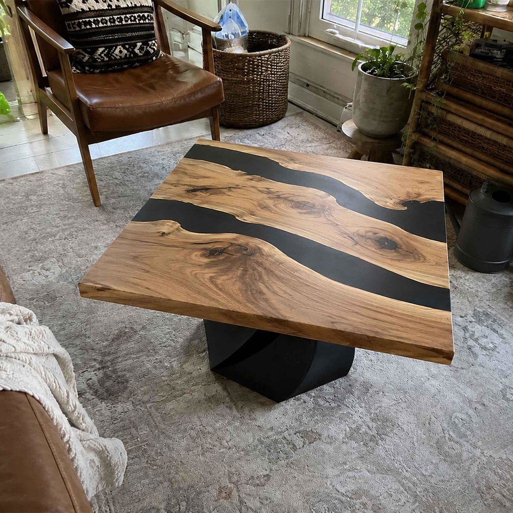 Coffee Table with Papao Table Base for Industrial Natural Wood