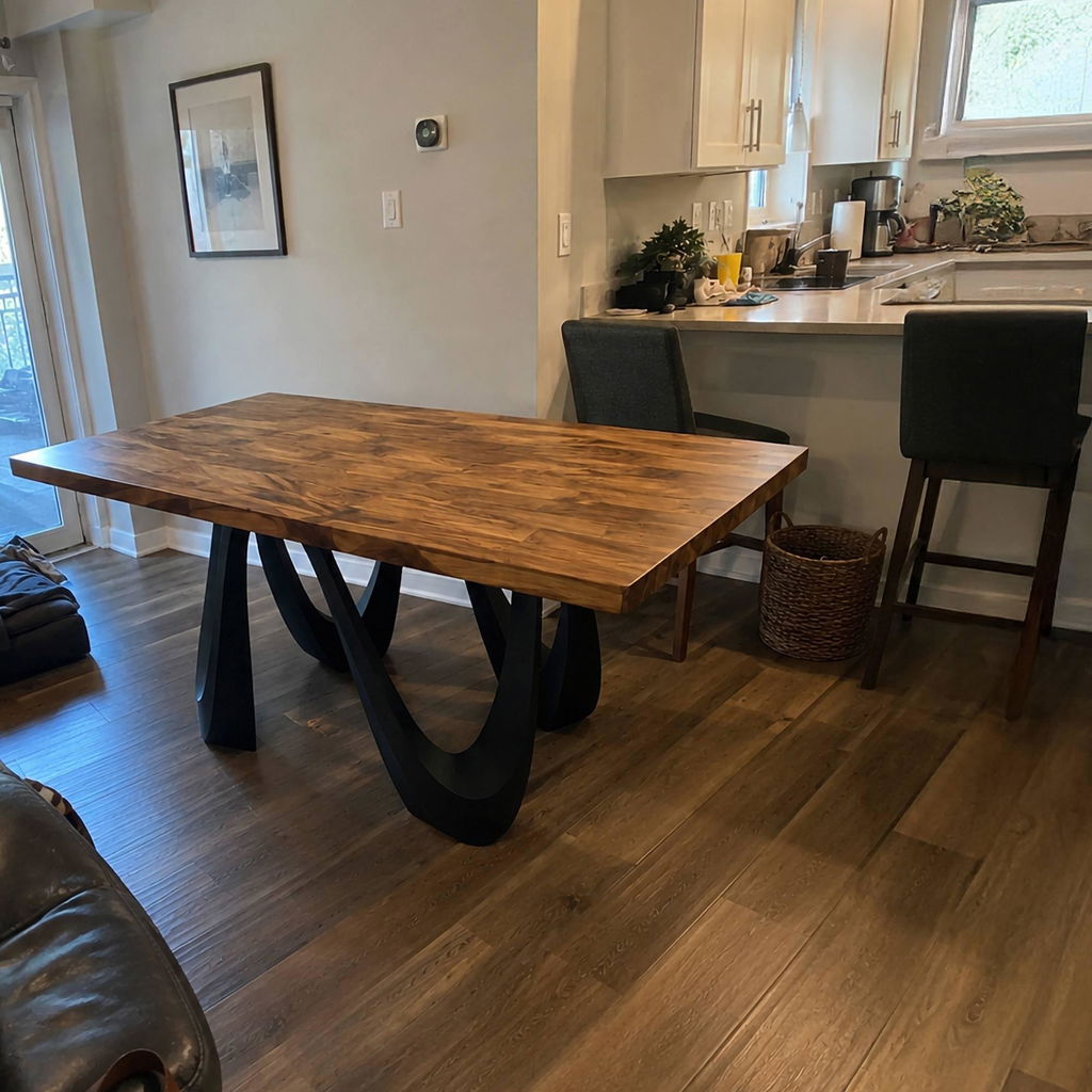 Dining Table with Wavea Metal Table Base for Wooden Rectangle Top